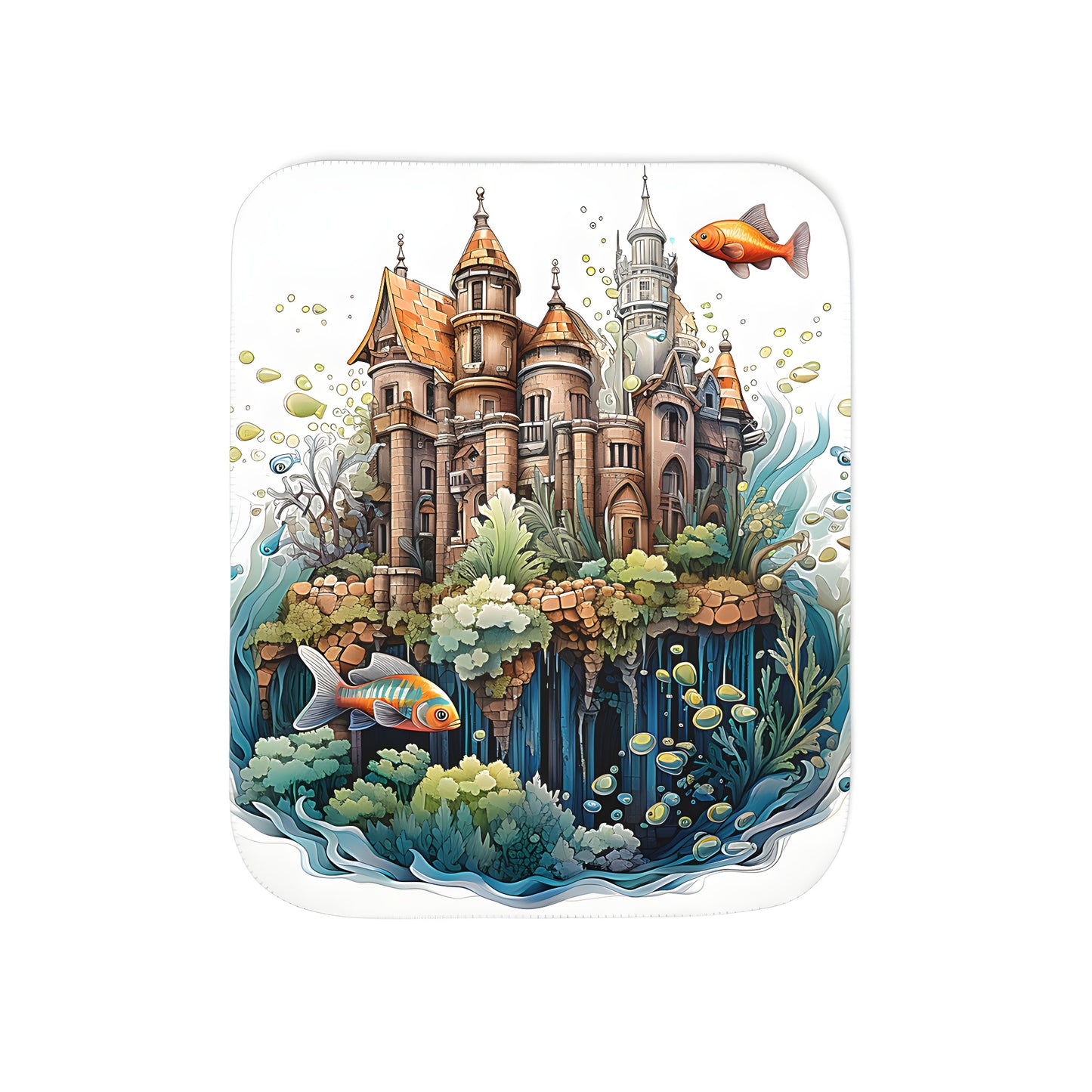 Colorful blanket featuring an underwater kingdom with vibrant fish and coral