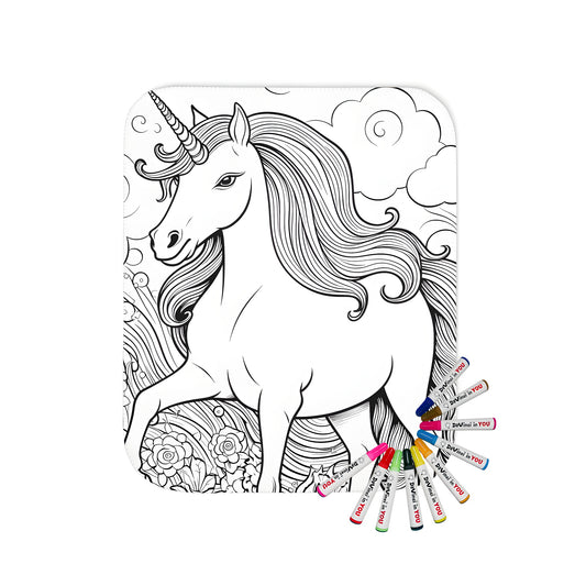 Majestic unicorn blanket illustration, fantasy themed