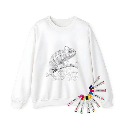 Detailed lizard illustration adult sweatshirt with fabric markers