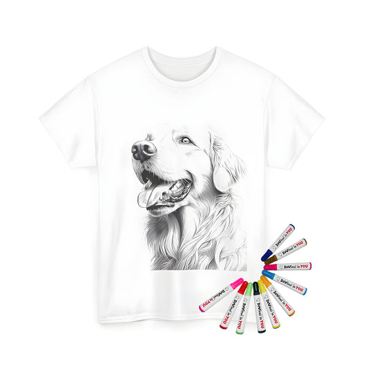 Golden Retriever breed dog illustration on a unisex t-shirt coloring kit