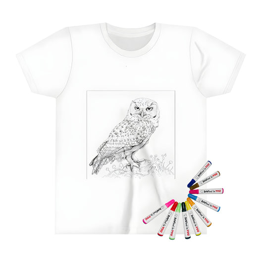 Kids' t-shirt with detailed black and white owl design