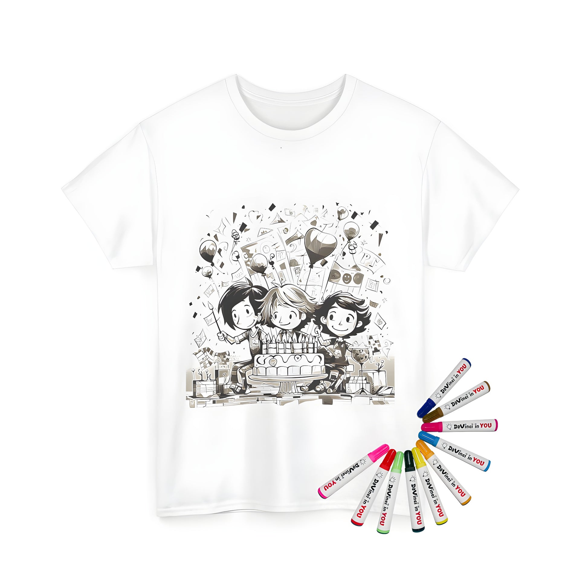 T-Shirt for Kids and Adults with Birthday Cake Coloring Page Design