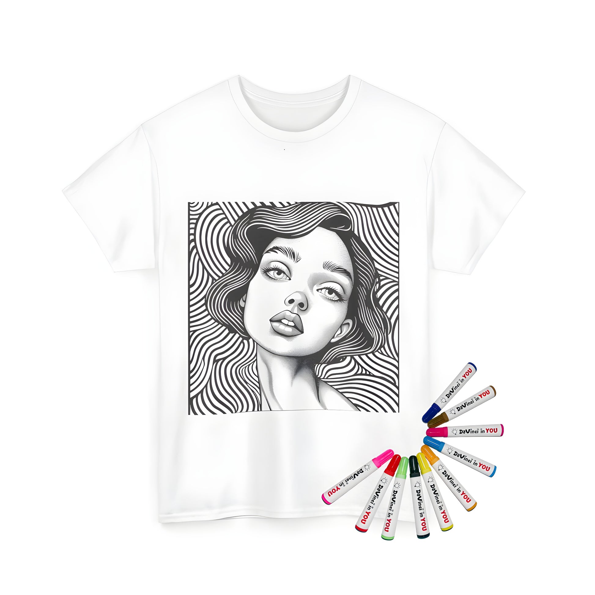 Coloring kit for unisex t-shirt with abstract portrait design