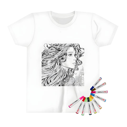 Coloring page princess dress Kids t-shirt black white line art print