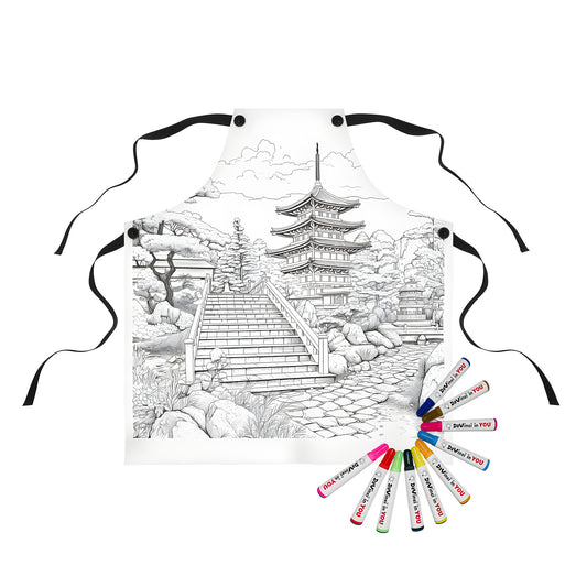 Apron with colorful pagoda temple design