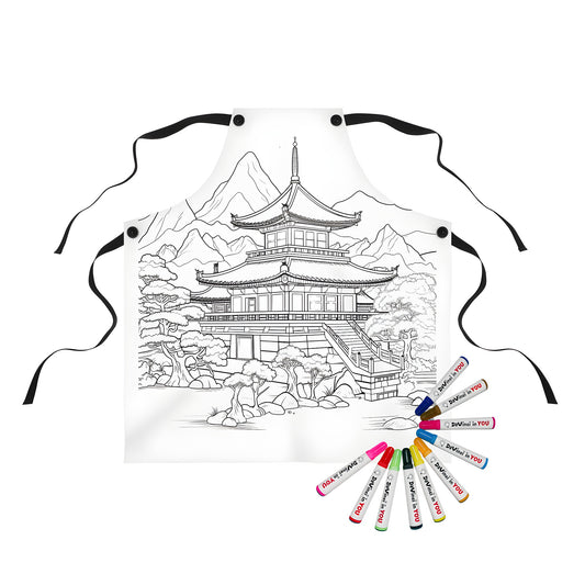 Pagoda temple style apron with colorful markers for adults and kids - handmade art project