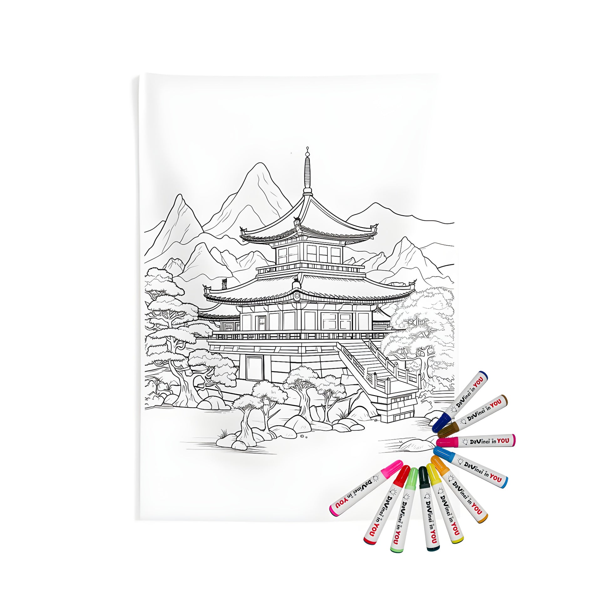 Decorative pagoda-inspired wall tapestry for home decor with intricate details