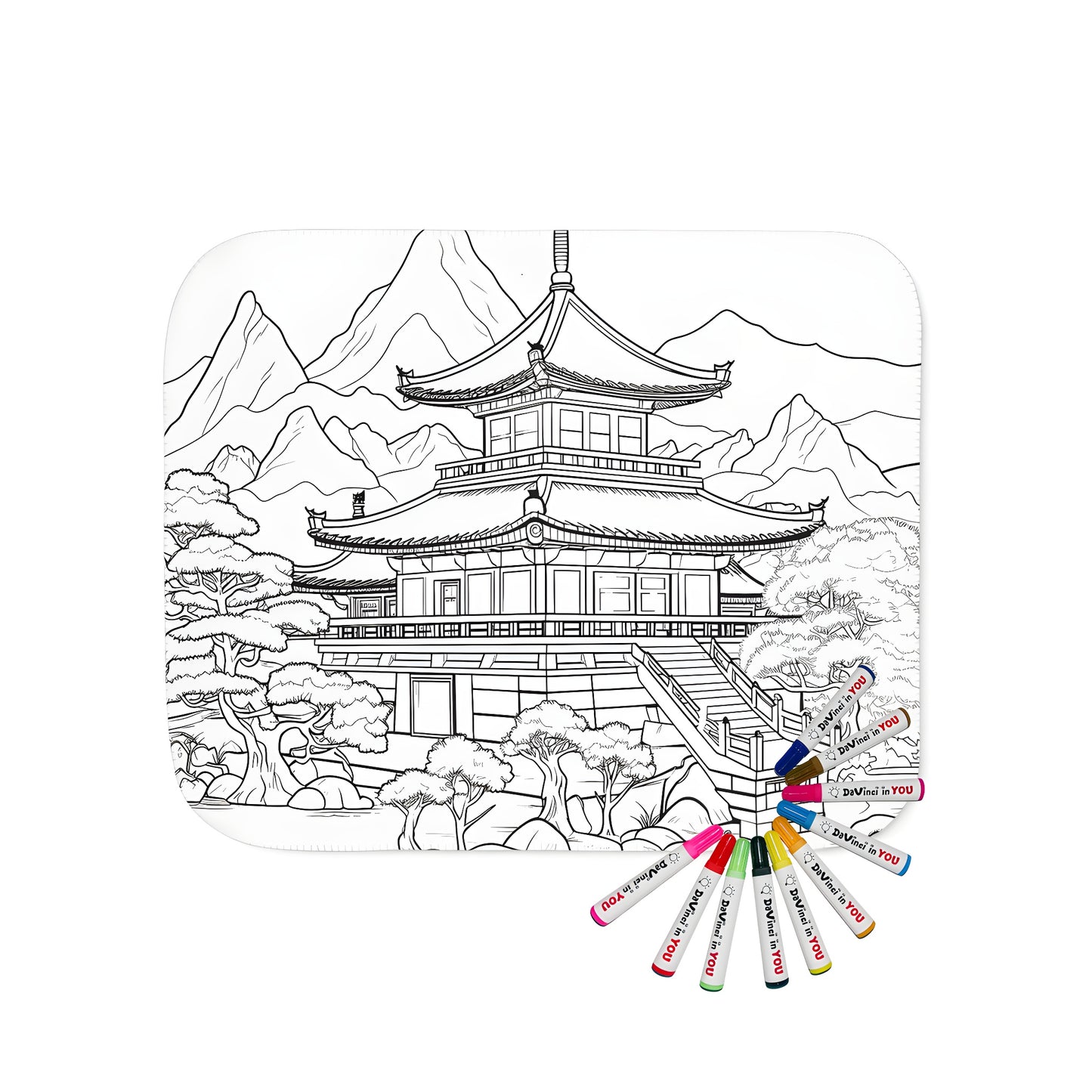 Cozy pagoda-themed blanket with vibrant design for adult coloring book enthusiasts