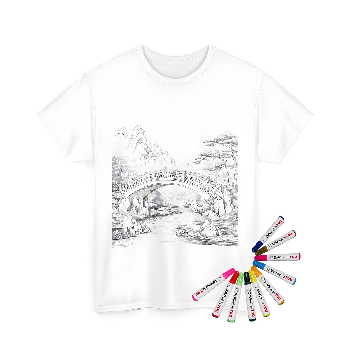 Unisex T-shirt Coloring Kit with 10 Fabric Markers - Mountain Landscape