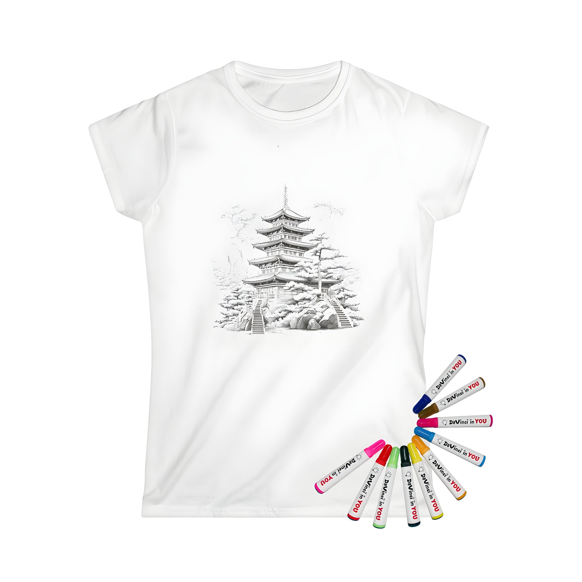 Women's T-shirt with intricate pagoda temple design