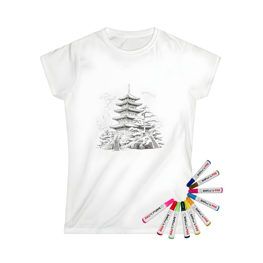 Women's T-shirt with intricate pagoda temple design