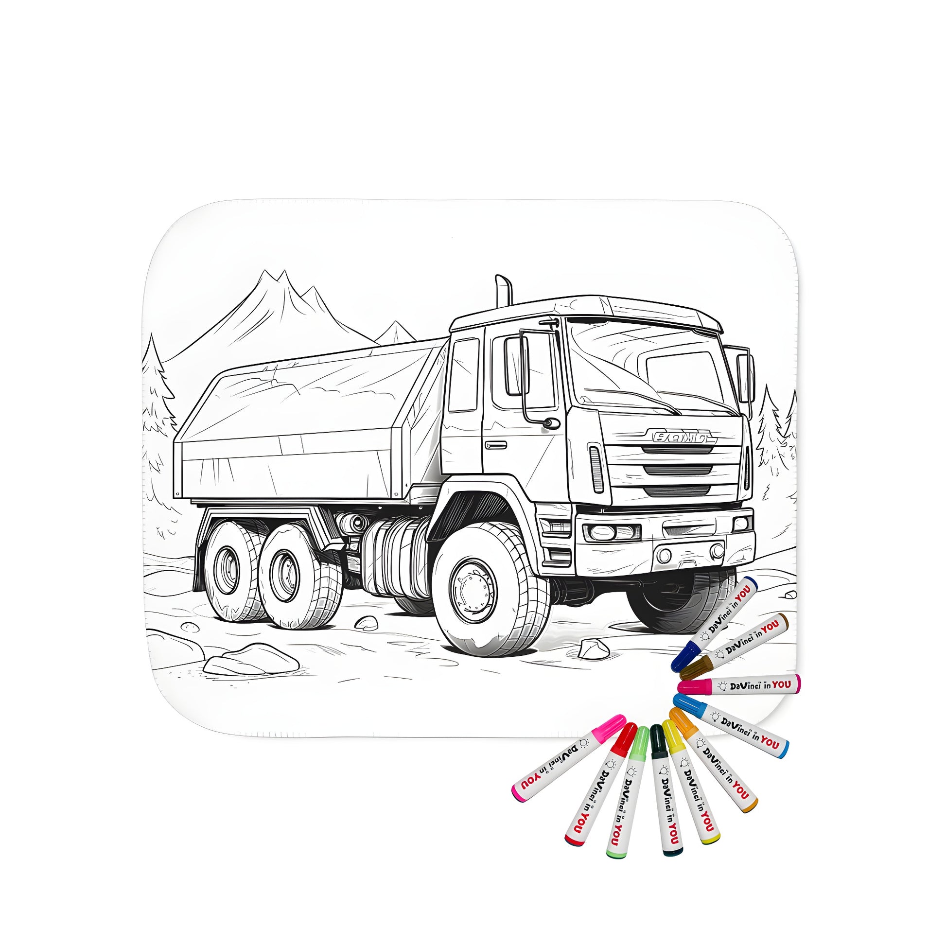 Blanket with big rig, 18 wheeler, or semi truck illustration - perfect for kids and adults to color