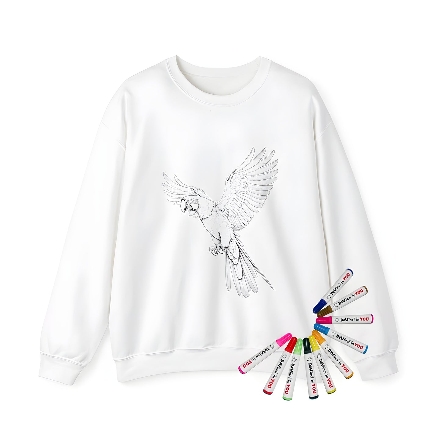 Adult sweatshirt featuring a vibrant bird design, inspired by parrots and bird enthusiasts. Perfect for fans of tropical birds, macaws, or colorful plumage.