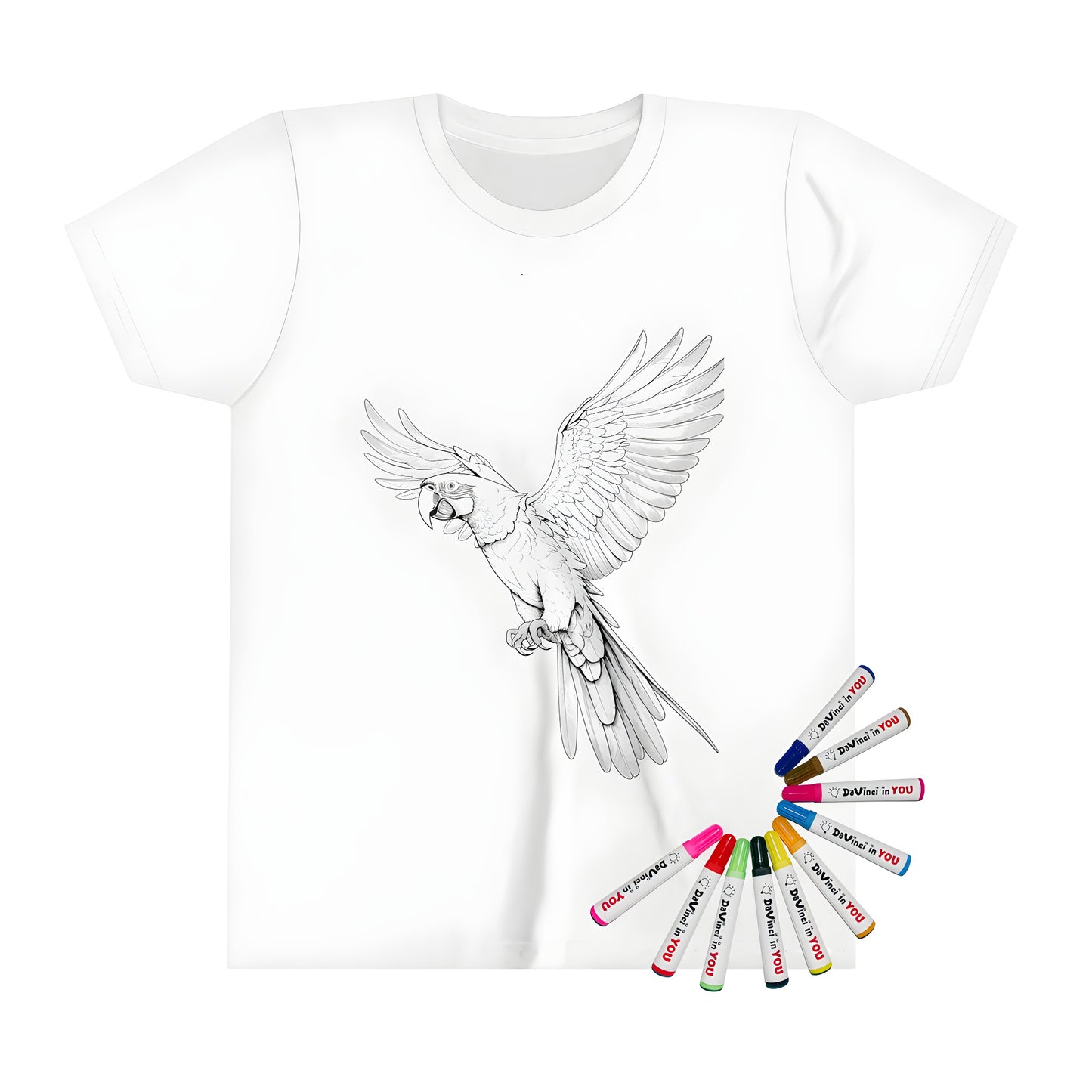 Coloring kit parrot themed shirt for kids with markers