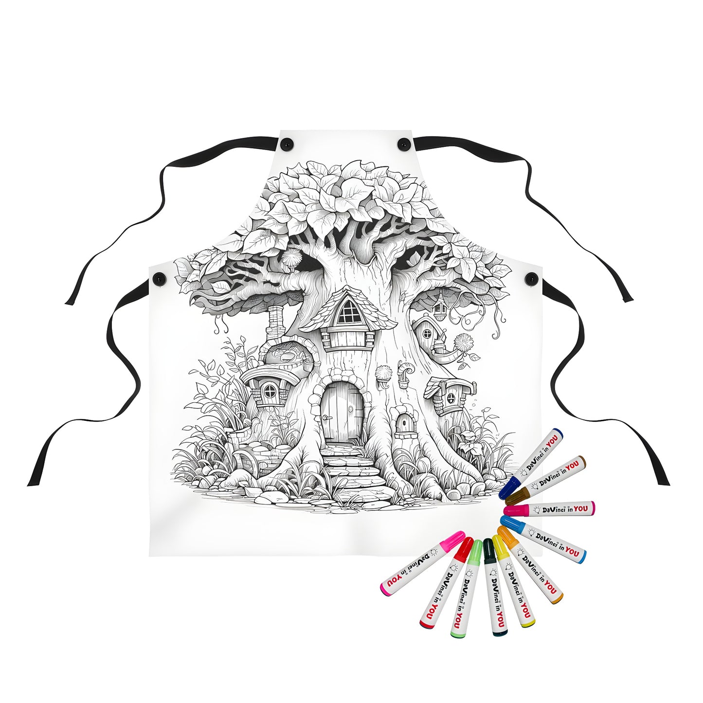 Whimsical Treehouse House Outline Apron with Colorful Markers