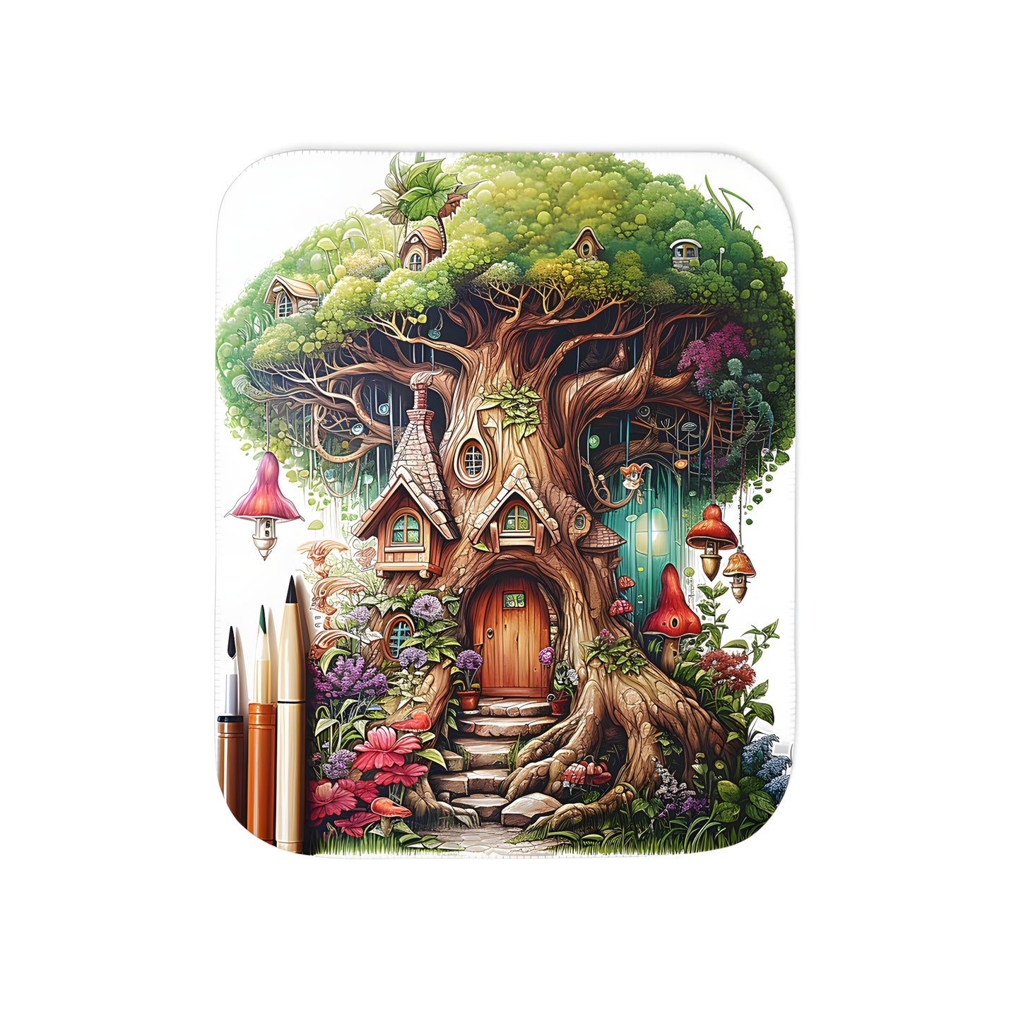 Cozy blanket with whimsical treehouse design