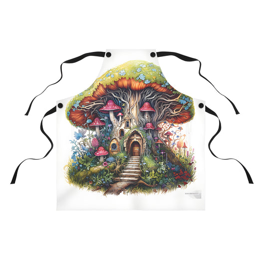 Whimsical apron with colorful mushroom home design