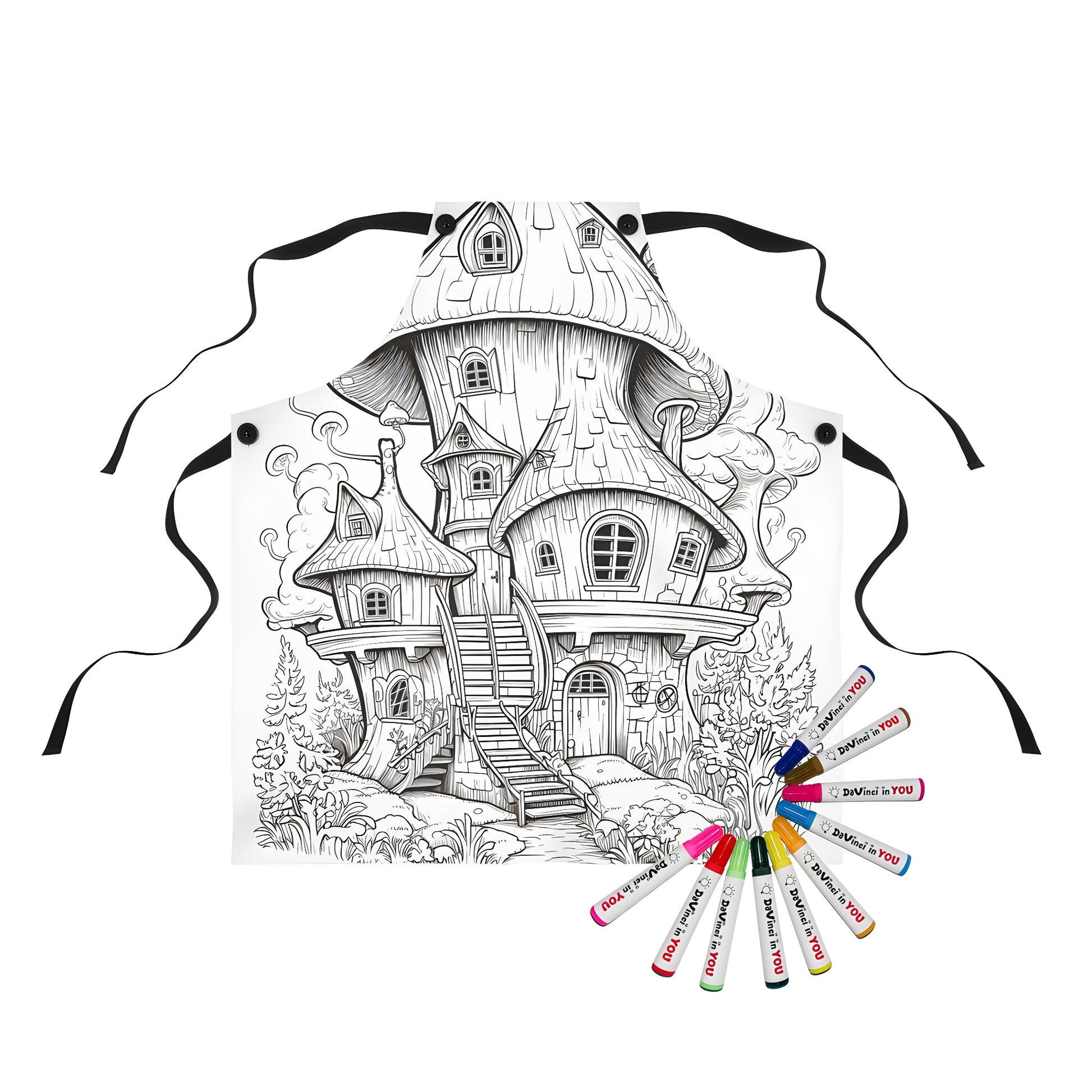 Apron with whimsical mushroom house illustration design