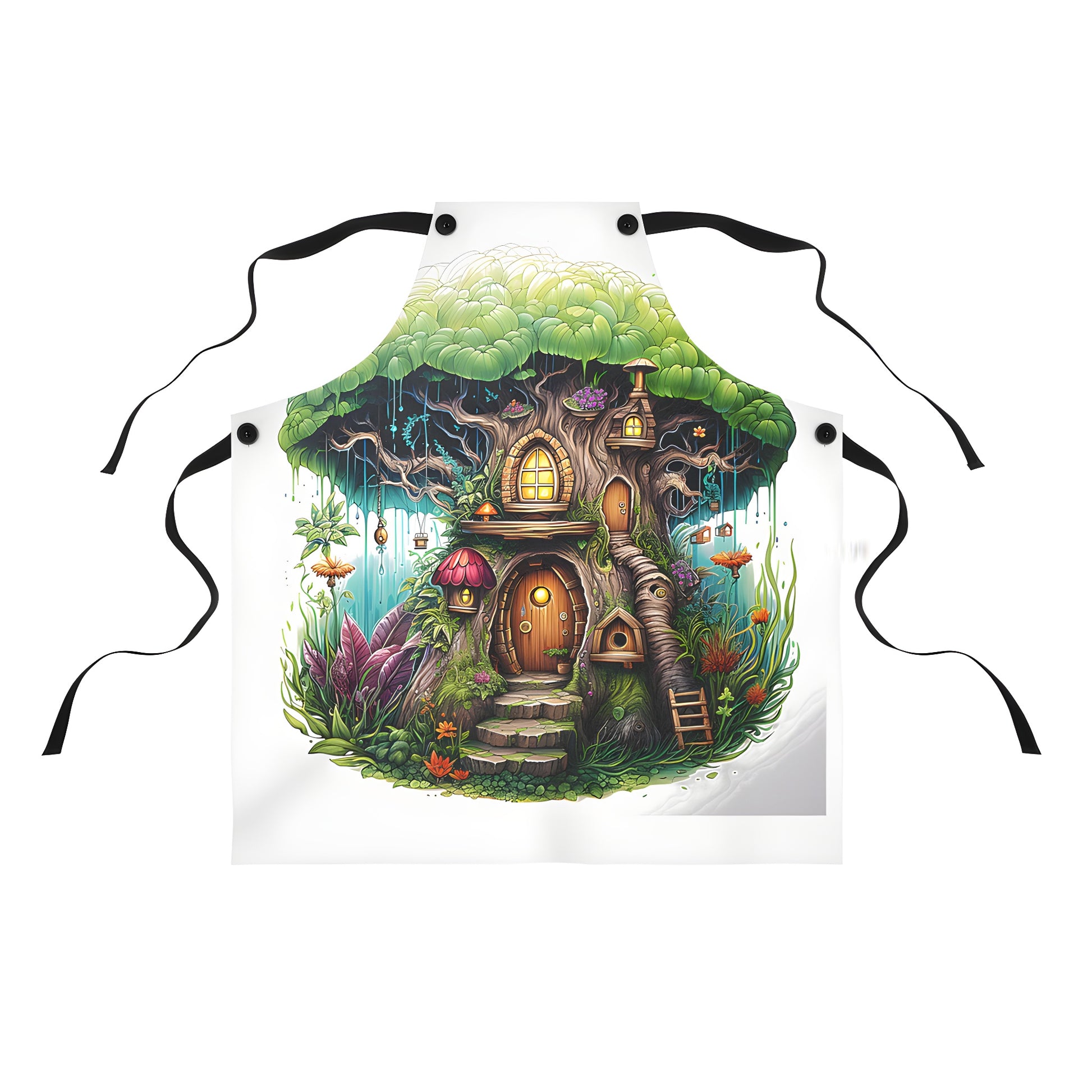 Colorful treehouse-inspired apron with vibrant fantasy details