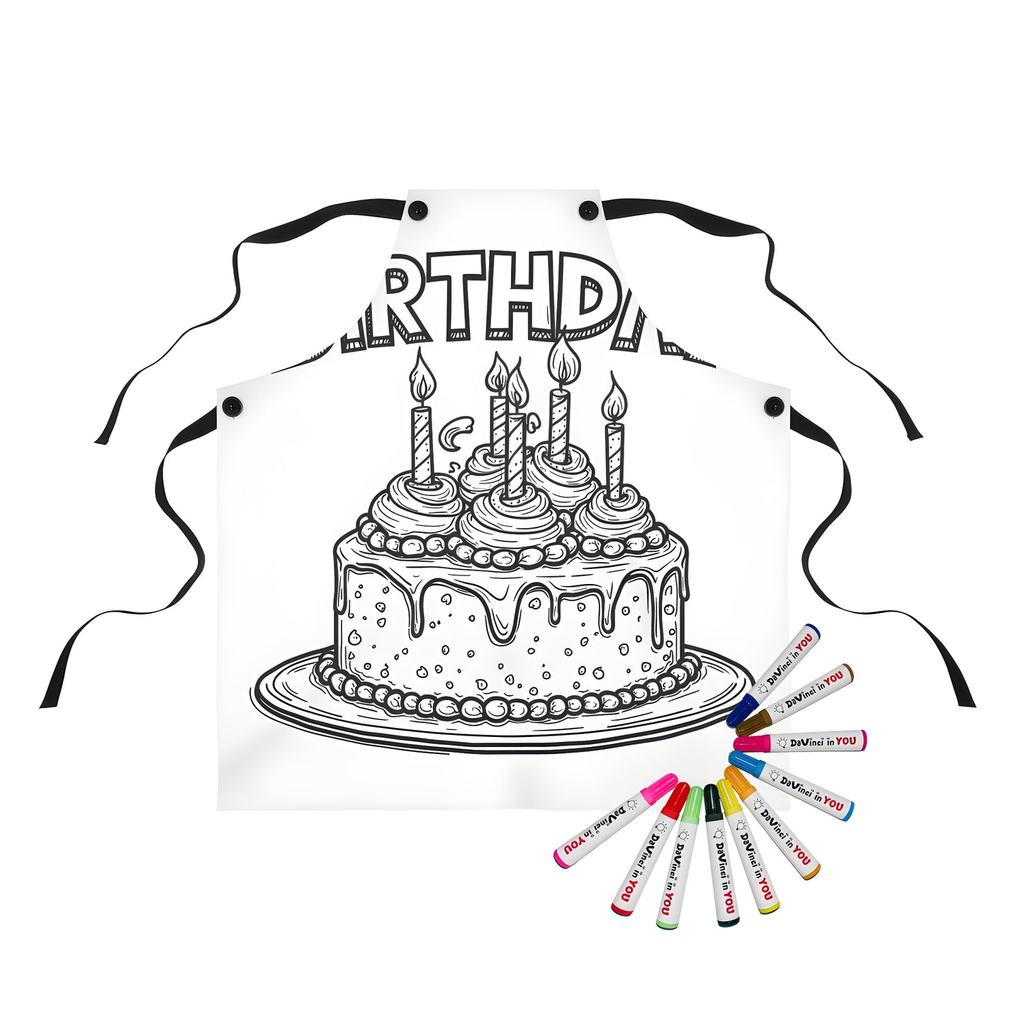 Apron with colorful birthday party cake design