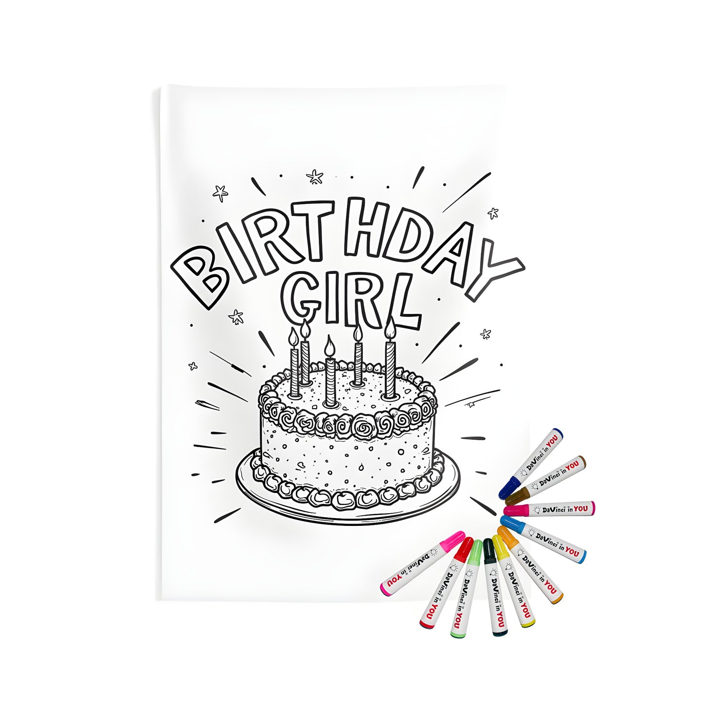 Indoor wall tapestries birthday gift idea with colorful cake design and fabric markers