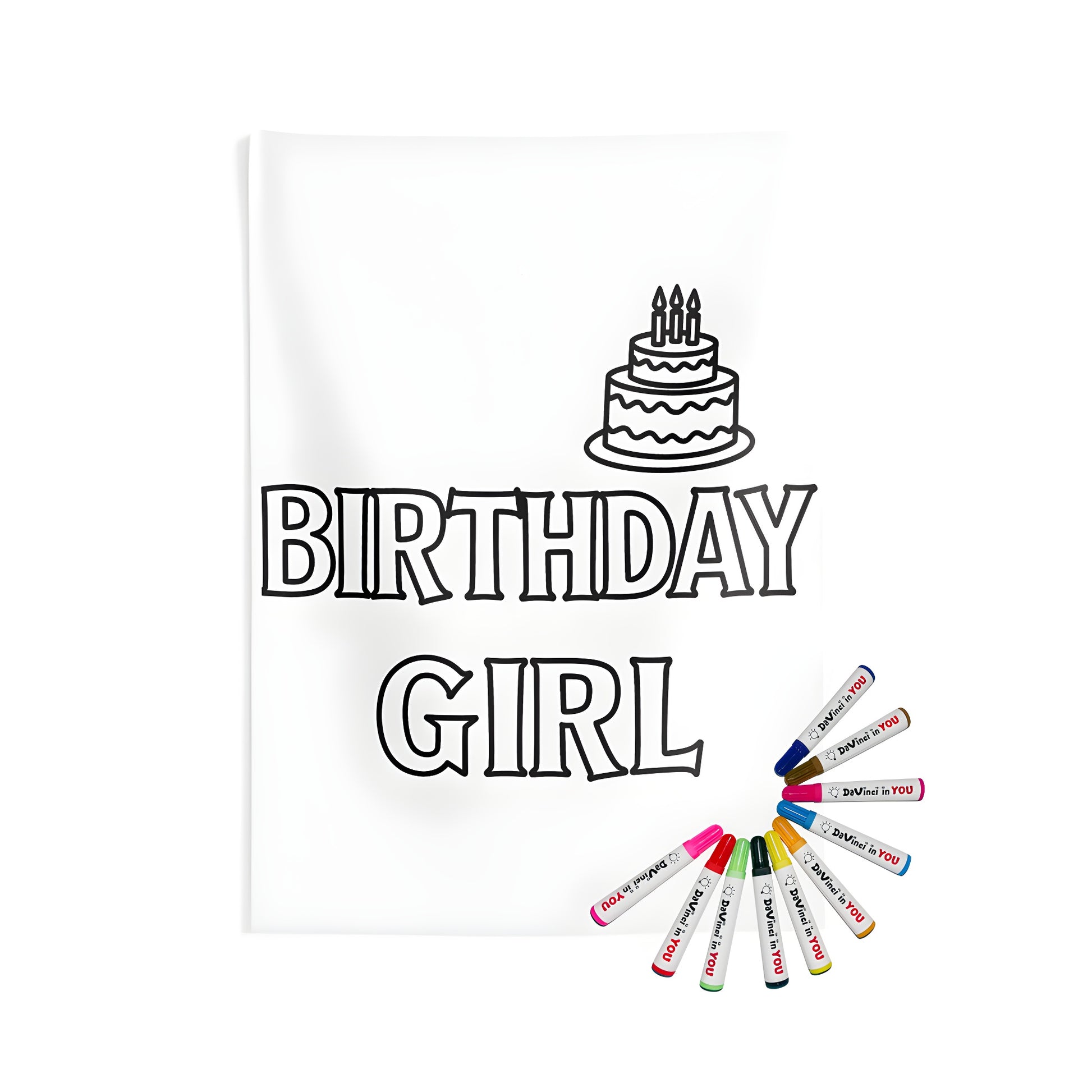 Birthday girl wall tapestry with coloring kit and fabric markers