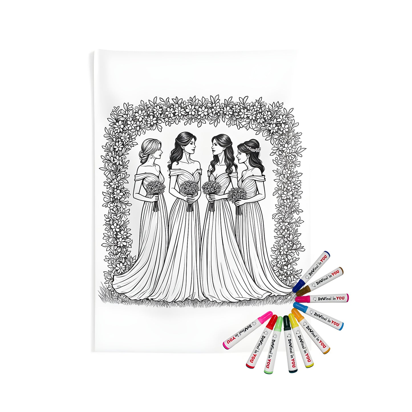 Bridesmaid art, Maid of honor wall tapestry, Wedding decor coloring page