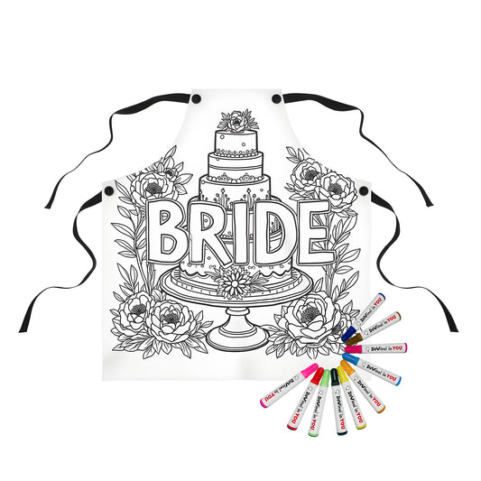 Wedding-themed apron for coloring, featuring bride cake design with fabric markers - bride's wedding day attire