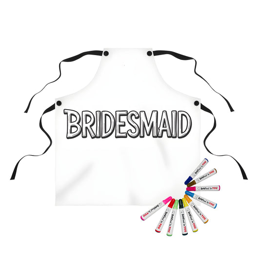 Colorful bridesmaid apron for maid of honor or attendant with fun fabric markers