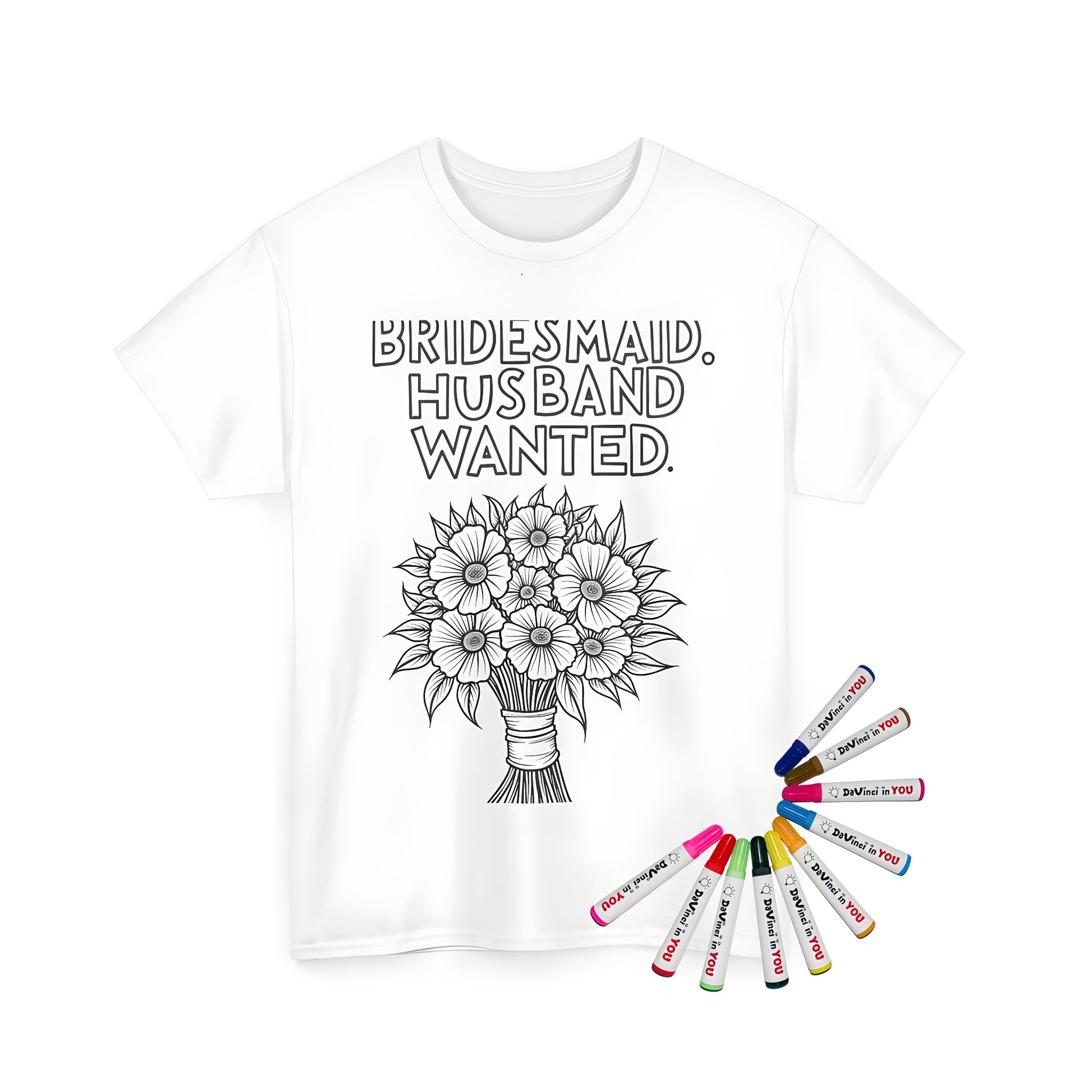 Unisex t-shirt featuring a black and white illustration of a flower arrangement with a playful phrase above