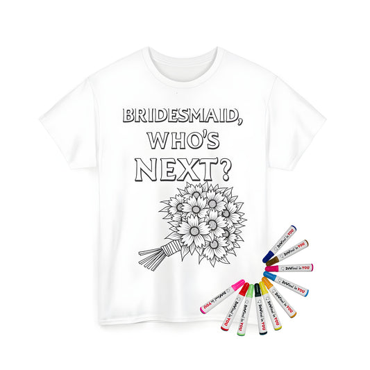 Coloring page design on a unisex t-shirt with bridesmaid theme