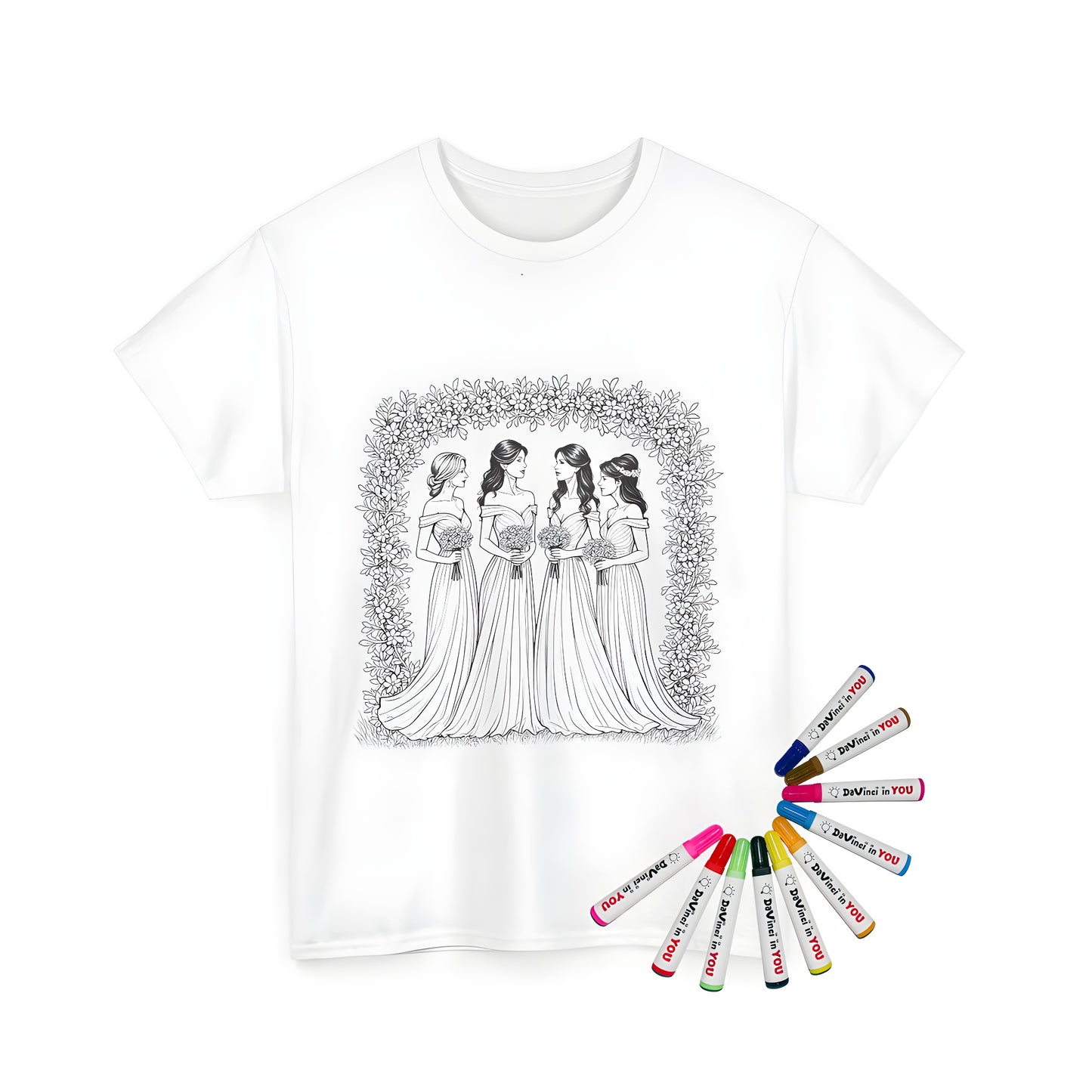 Unisex T-shirt for girls or boys with bridesmaid coloring page design