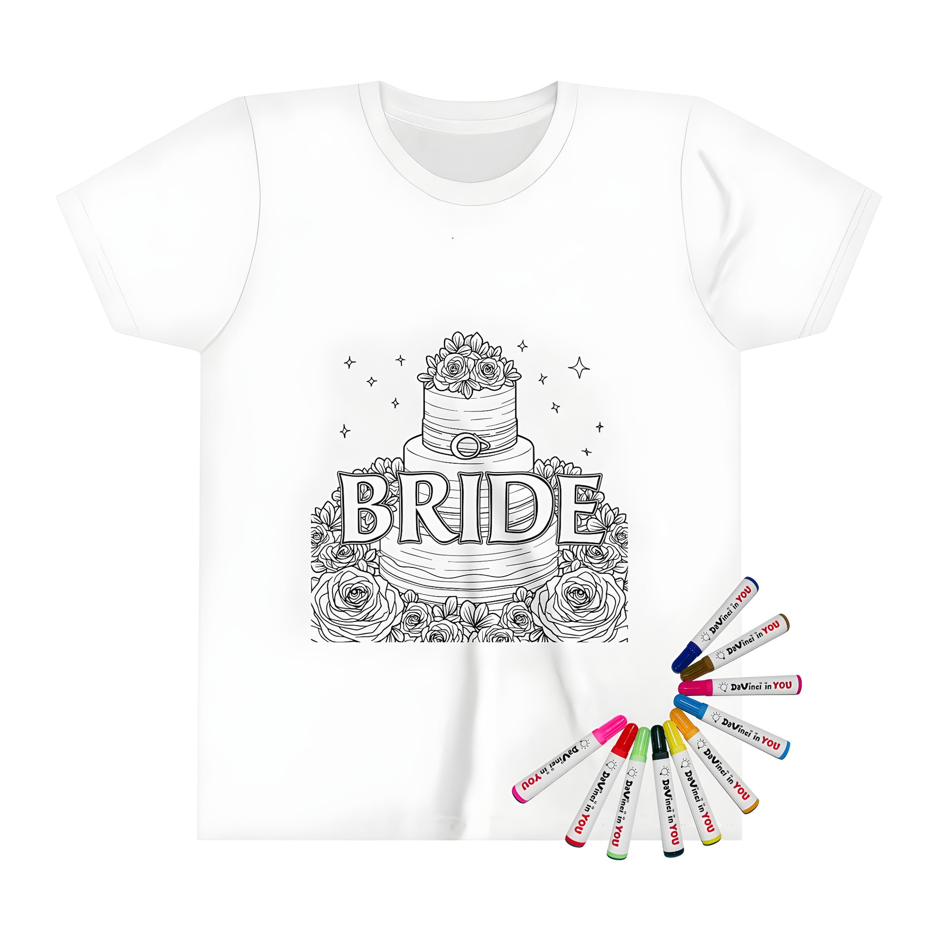 Kid's wedding cake coloring page t-shirt with bride details