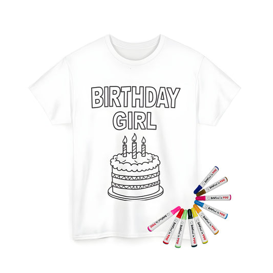 Birthday Party Girl T-Shirt Coloring Kit with Fabric Markers - Unique Gift