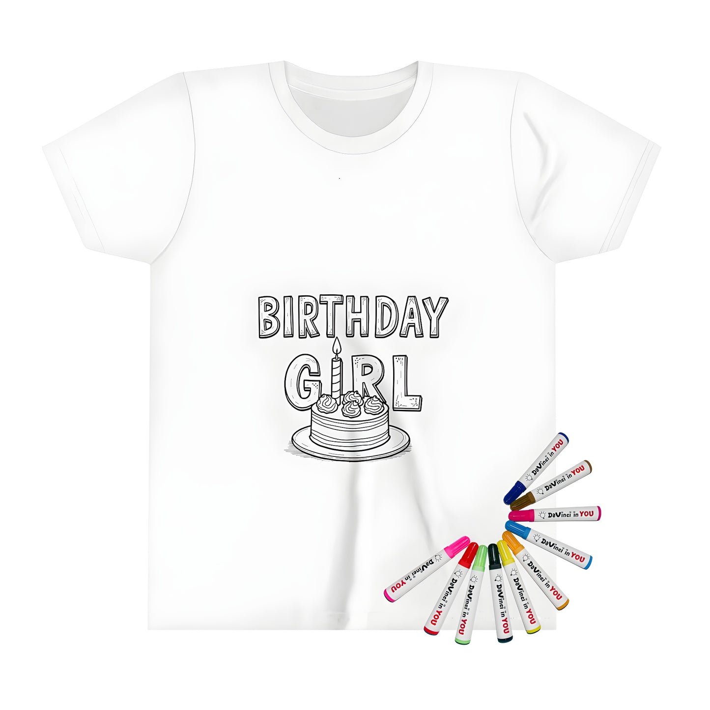 Kids t-shirt with a colorful birthday girl illustration