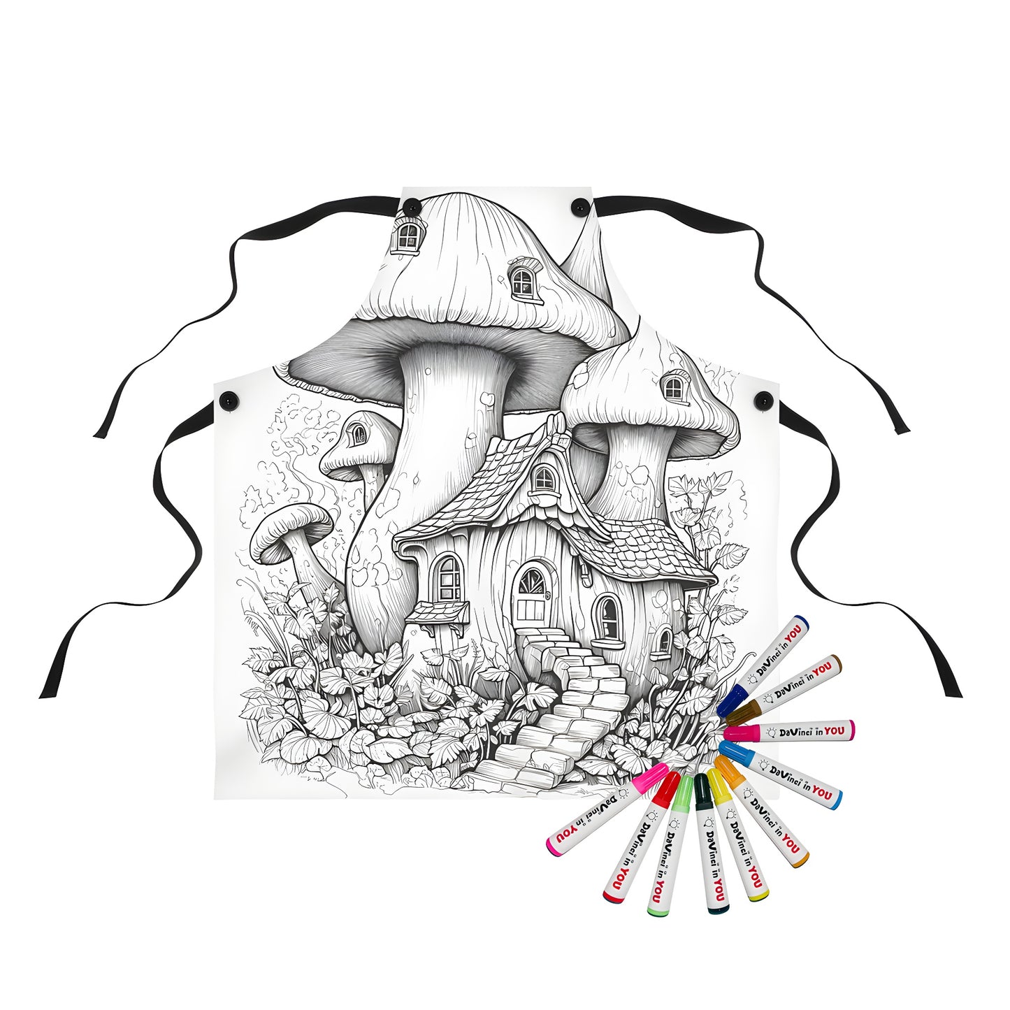 Apron Coloring Kit with 10 Fabric Markers - Mushroom House