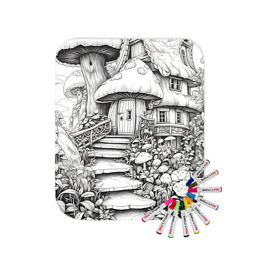 Whimsical mushroom house fabric blanket design