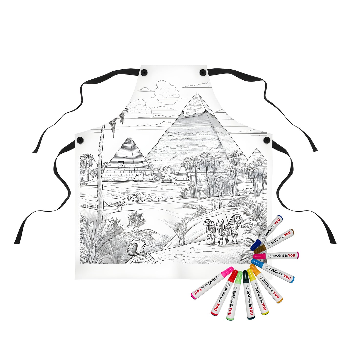 Egyptian pyramids themed apron for adult coloring kit