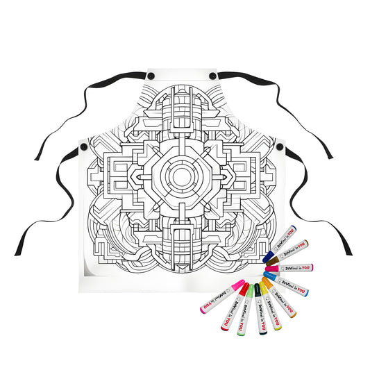 Abstract design apron with intricate geometric patterns and symmetrical designs - Unique gift for coloring enthusiasts