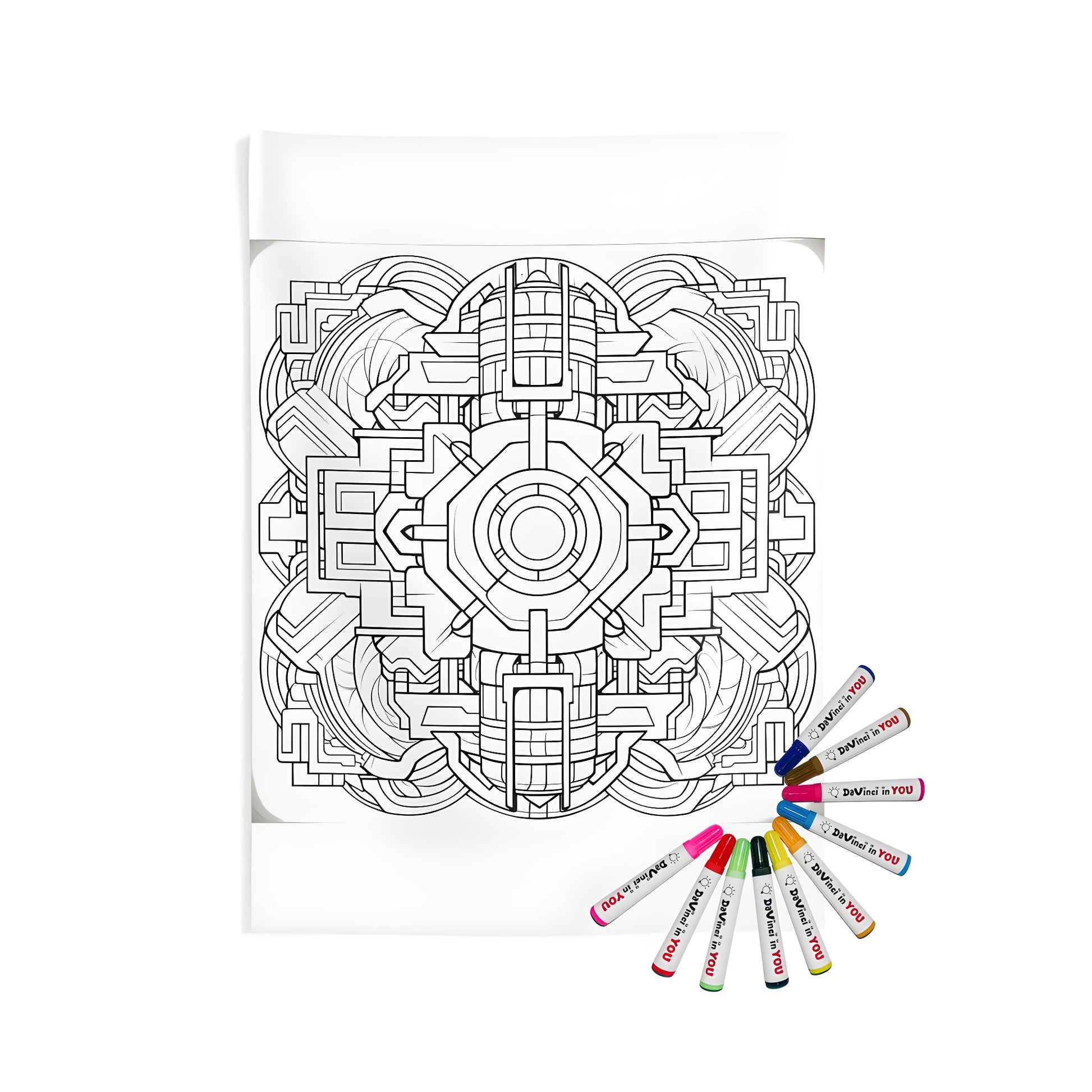 Indoor wall tapestries coloring kit featuring detailed abstract geometric patterns and intricate black and white designs