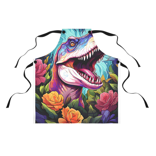 Colorful T-Rex Apron with Roses and Leaves