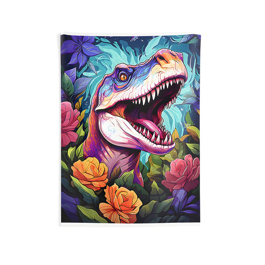 Colorful Dino Tapestry - Prehistoric Flower Power Art Print