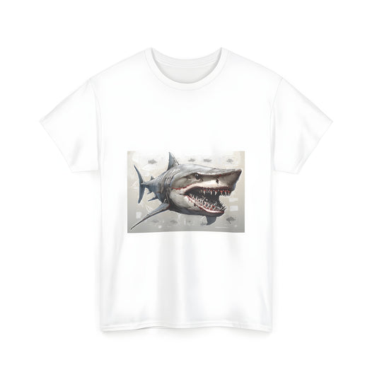 Colorful Unisex T-shirt featuring an intricate illustration of a shark's anatomy, showcasing detailed features like teeth and internal structures for both men and women