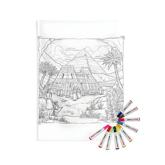 Ancient Egyptian Pyramid Coloring Art Indoor Wall Tapestry