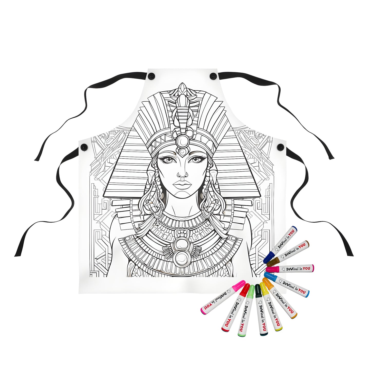 Apron with ancient pharaoh design, featuring intricate hieroglyphics and ornate headdress