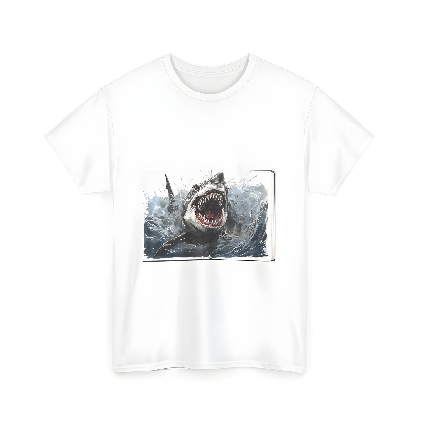 Colorful watercolor painting of a fierce shark attacking on a unisex t-shirt