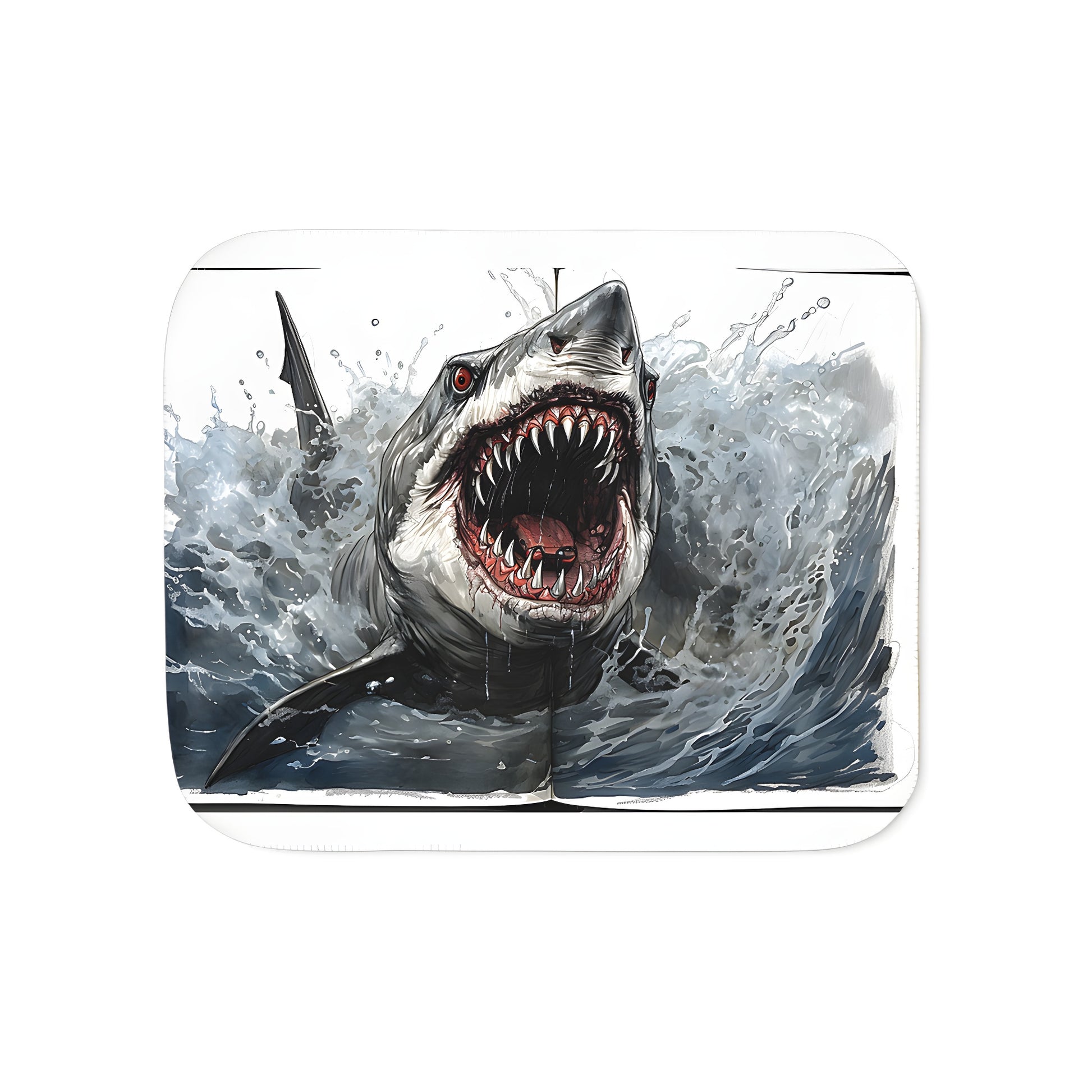 Colorful Shark Design Blanket - Watercolor Painting of Aggressive Shark Emerging from Ocean