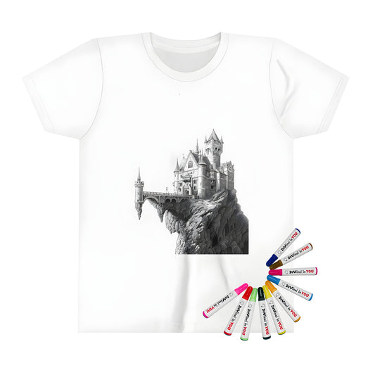 Kids' coloring t-shirt with castle illustration