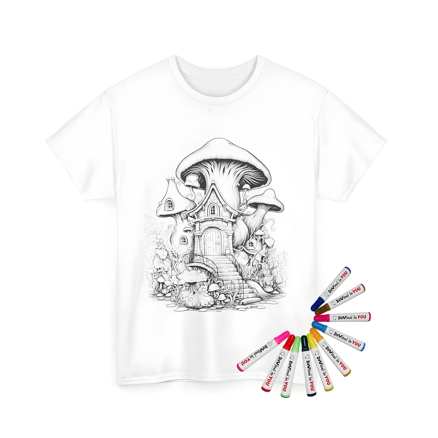 Fantasy Mushroom Home illustration printed on a Unisex T-shirt