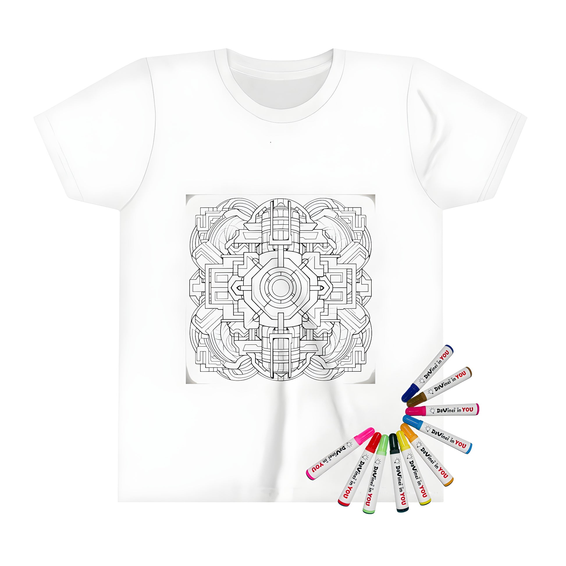 Kid's T-shirt featuring intricate black and white geometric pattern